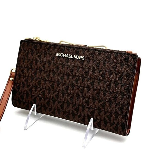 Michael Kors Double Zip Wallet Wristlet Brown Leather (NWT) - Picture 1 of 7